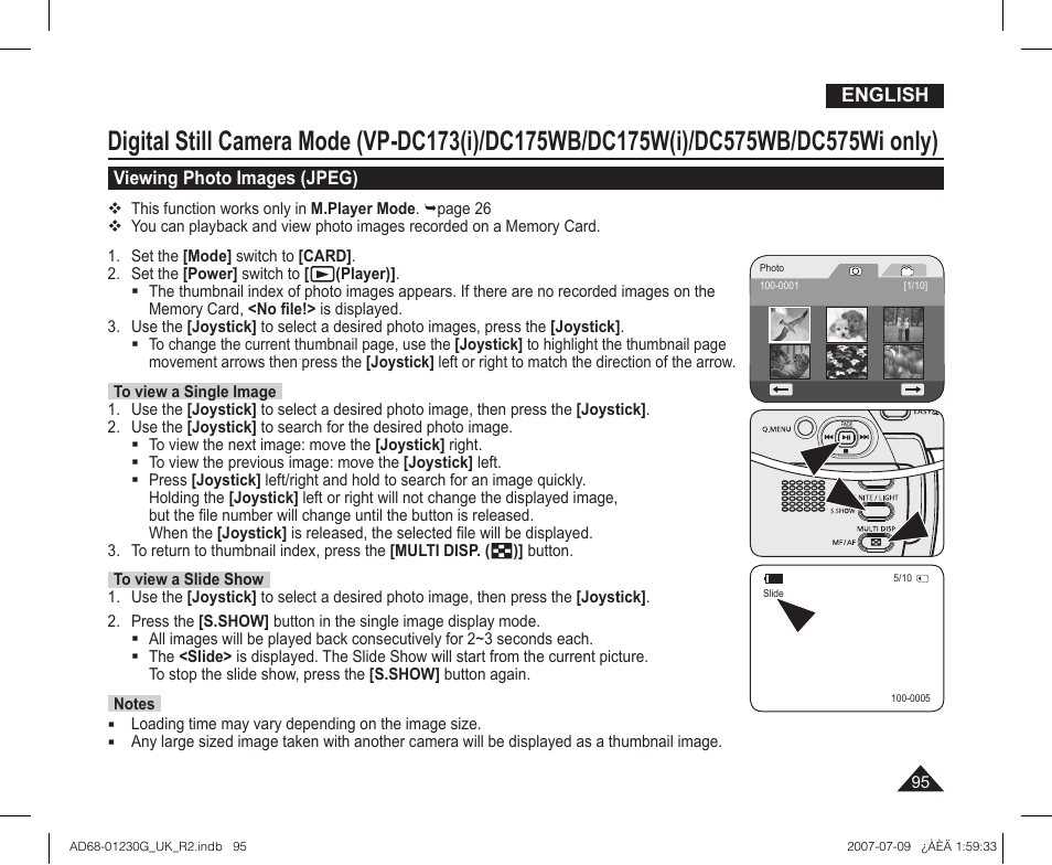 Viewing photo images (jpeg) | Samsung DC575WI User Manual | Page 95 / 132
