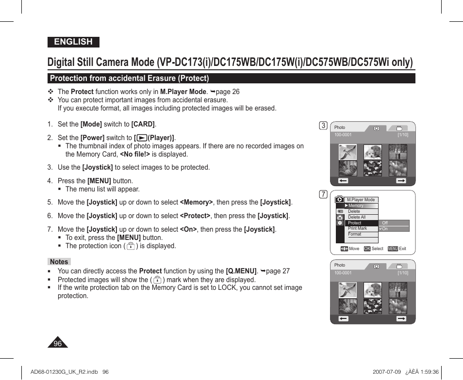 Protection from accidental erasure (protect), English | Samsung DC575WI User Manual | Page 96 / 132