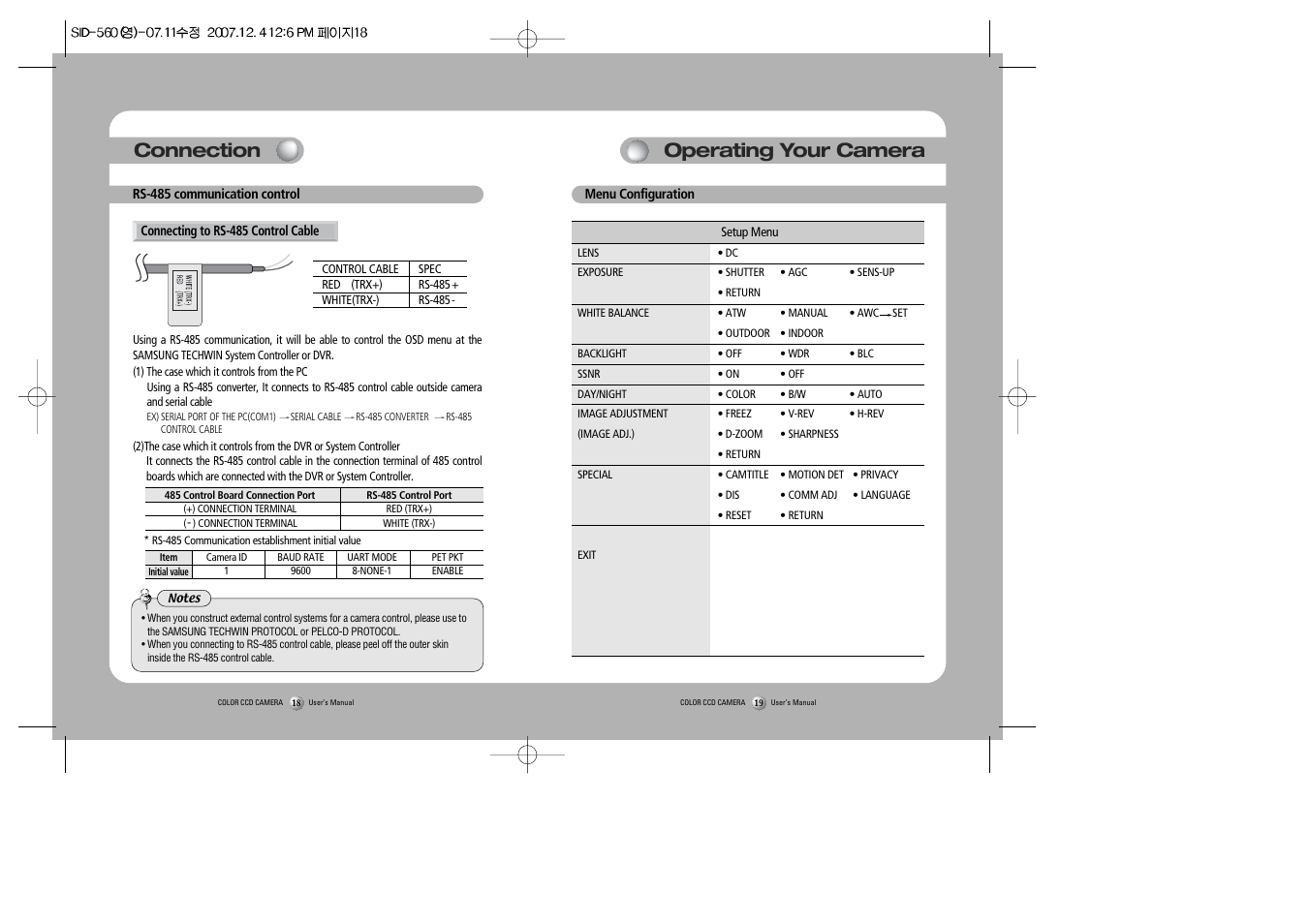 Operating your camera, Connection | Samsung SID-560 User Manual | Page 10 / 22