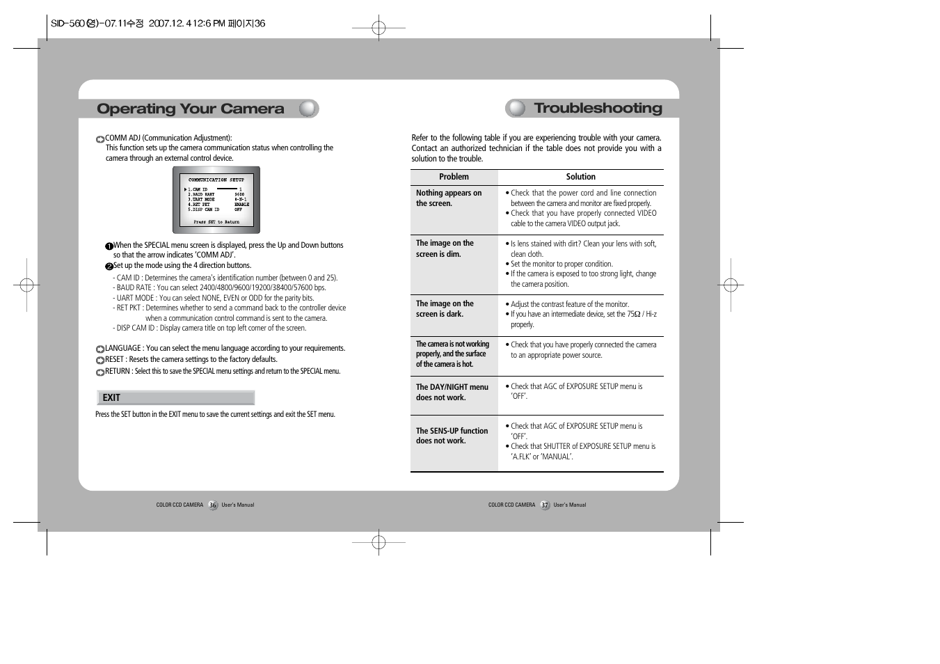 Operating your camera, Troubleshooting | Samsung SID-560 User Manual | Page 19 / 22