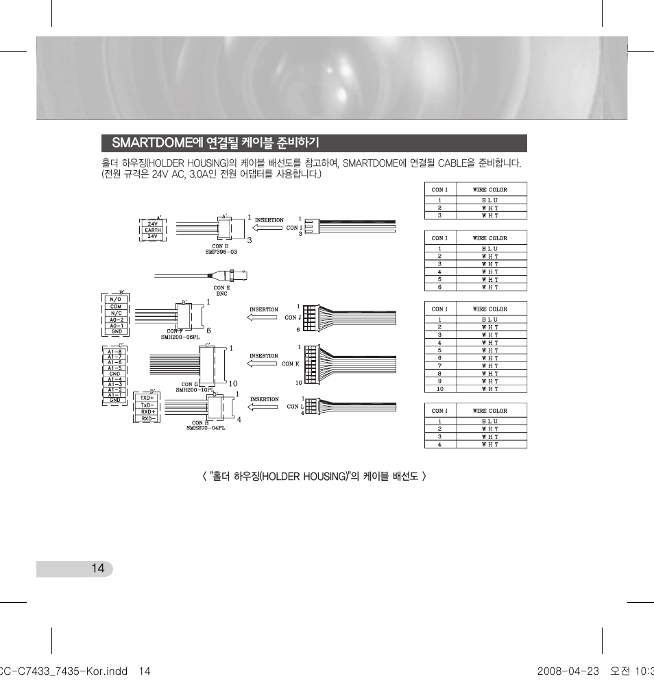 Smartdome에 연결될 케이블 준비하기 | Samsung SCC-C7433 User Manual | Page 14 / 82