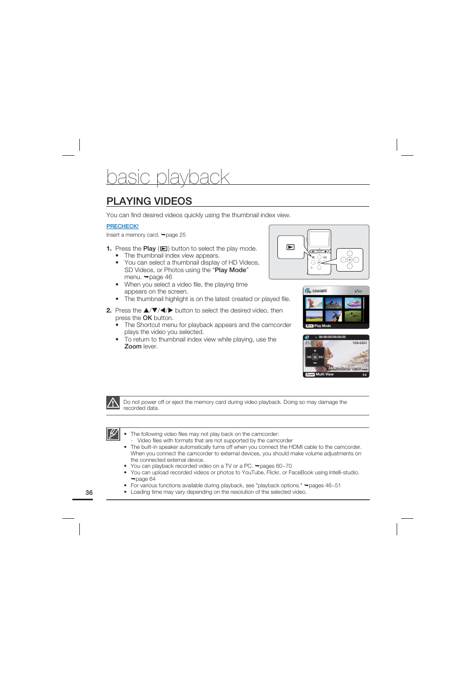 Playing videos, Basic playback | Samsung HMX-U15LN User Manual | Page 46 / 93