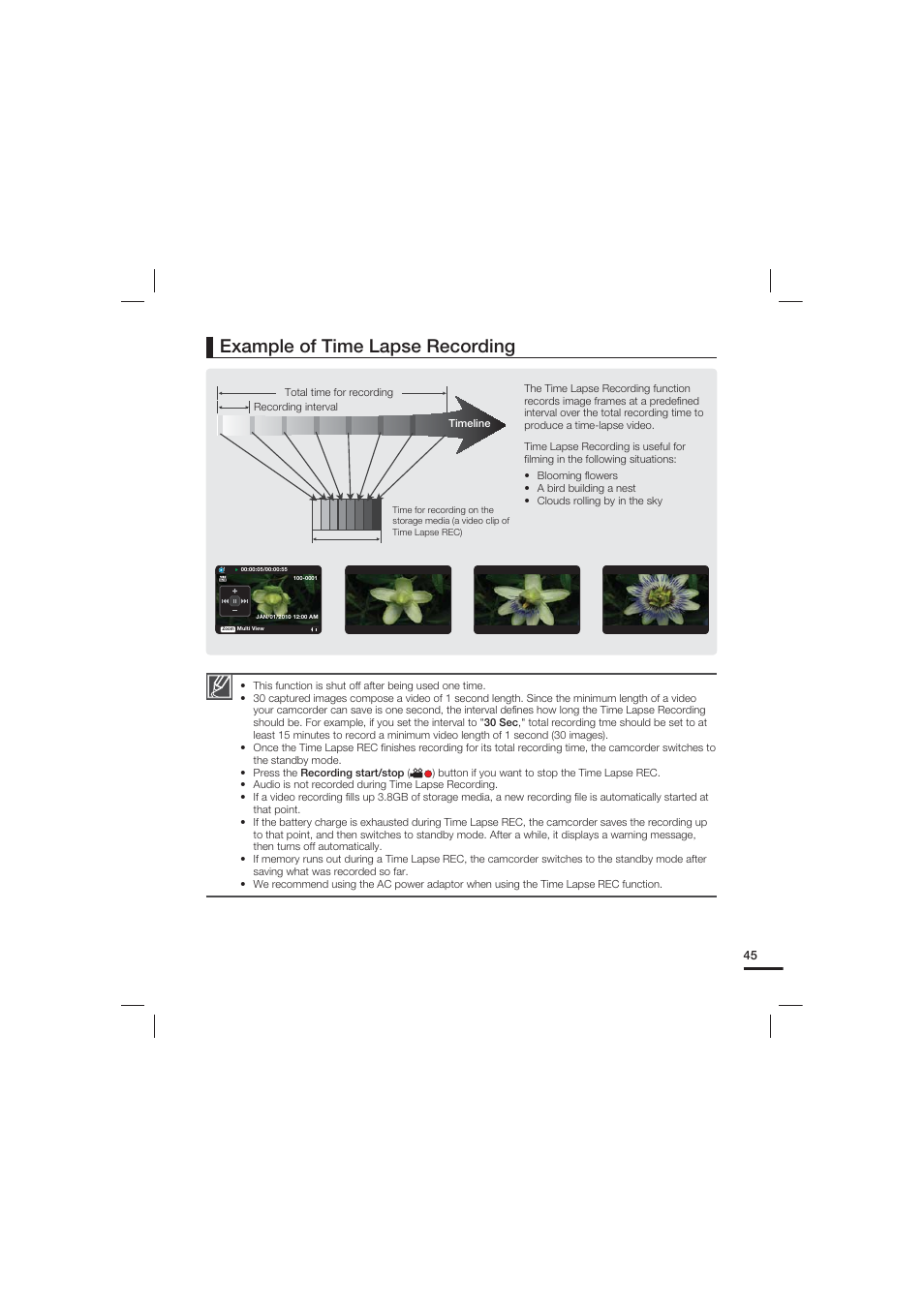 Example of time lapse recording | Samsung HMX-U15LN User Manual | Page 55 / 93