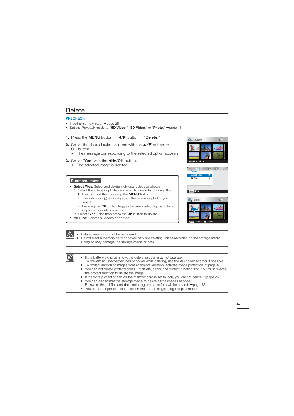 Delete | Samsung HMX-U15LN User Manual | Page 57 / 93