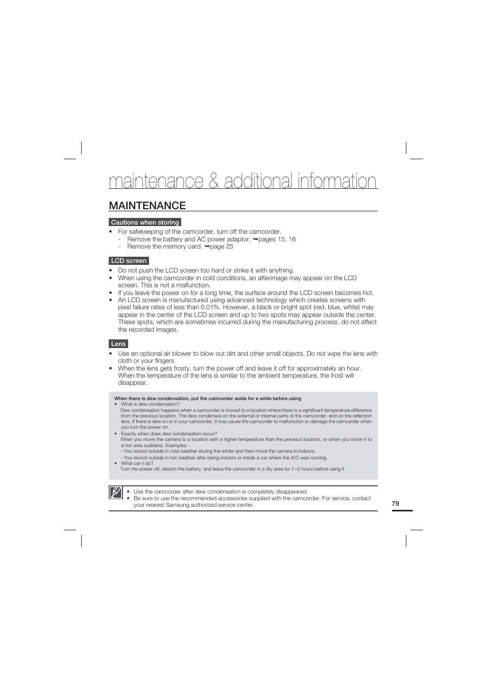 Maintenance & additional information, Maintenance | Samsung HMX-U15LN User Manual | Page 89 / 93