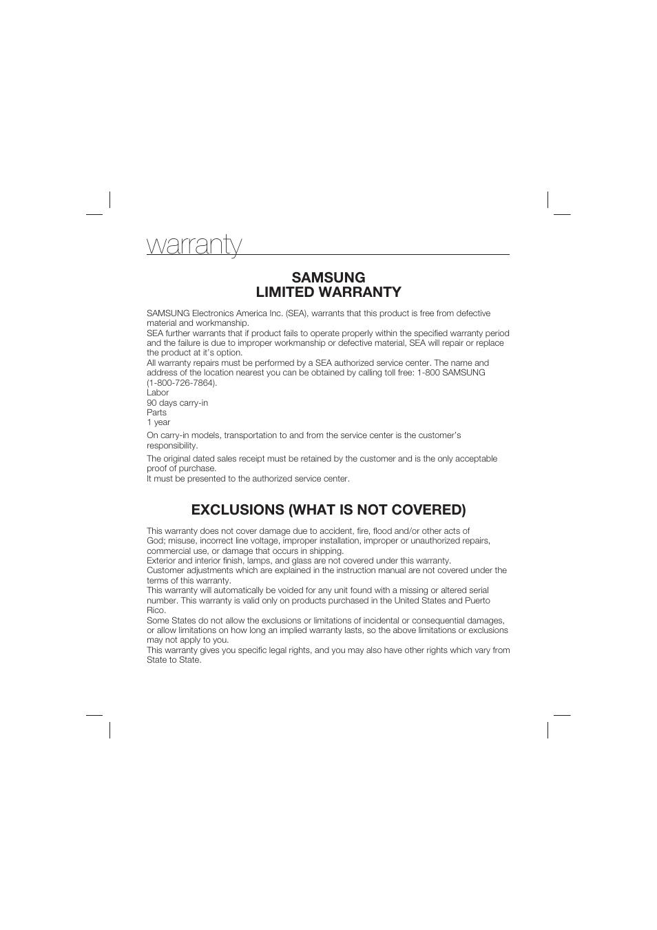 Warranty | Samsung HMX-U15LN User Manual | Page 92 / 93