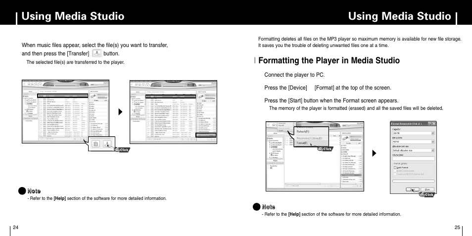 Using media studio, Iformatting the player in media studio | Samsung YP-C1X User Manual | Page 13 / 36