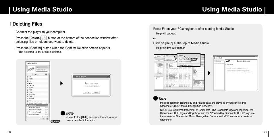 Using media studio, Ideleting files | Samsung YP-C1X User Manual | Page 15 / 36