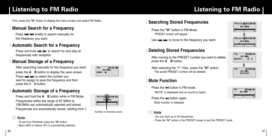 Listening to fm radio | Samsung YP-C1X User Manual | Page 19 / 36
