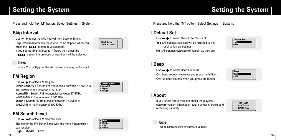 Setting the system, Iabout | Samsung YP-C1X User Manual | Page 28 / 36