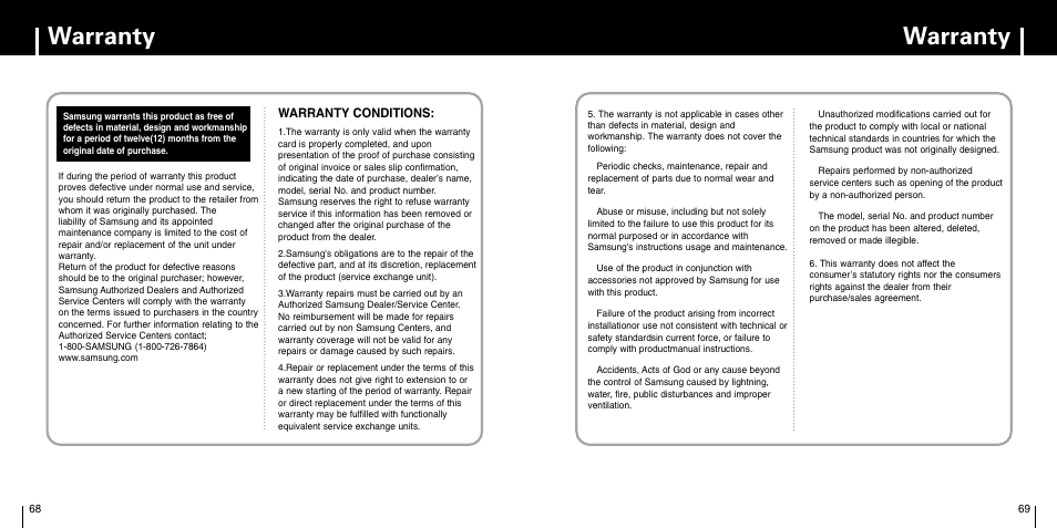 Warranty | Samsung YP-C1X User Manual | Page 35 / 36