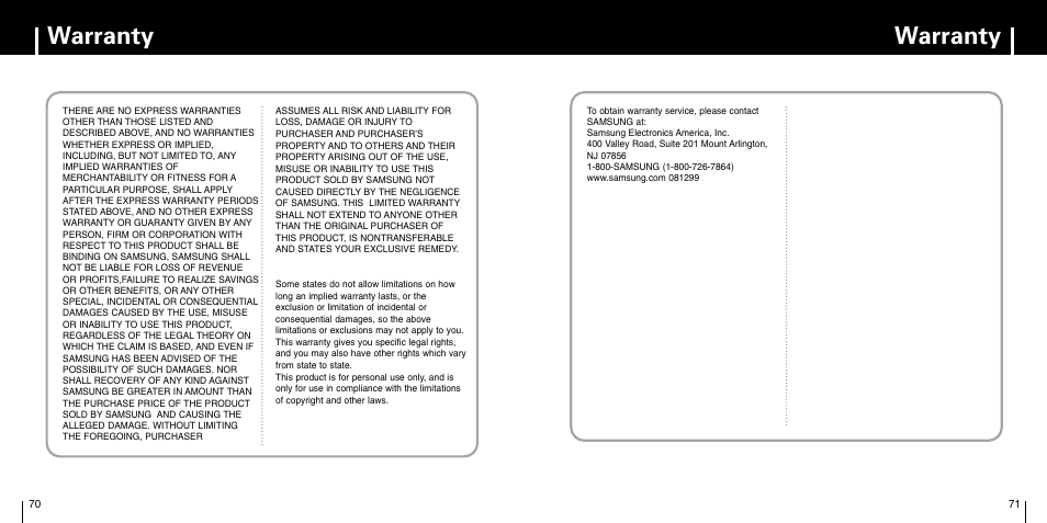 Warranty | Samsung YP-C1X User Manual | Page 36 / 36