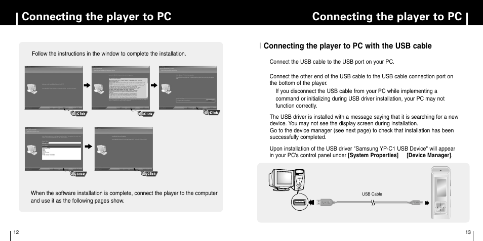 Connecting the player to pc | Samsung YP-C1X User Manual | Page 7 / 36