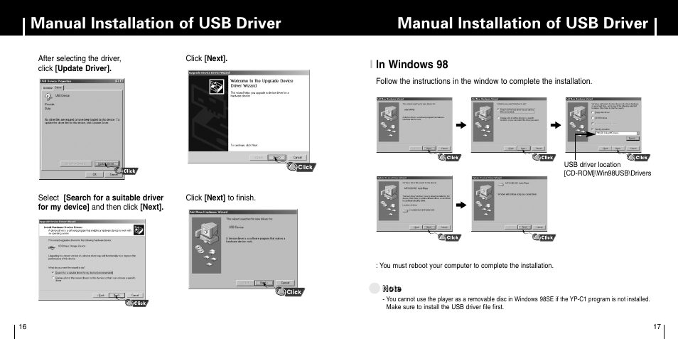 Manual installation of usb driver | Samsung YP-C1X User Manual | Page 9 / 36