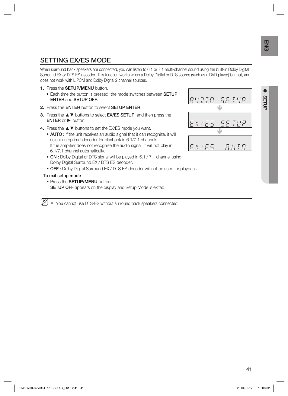 Setting ex/es mode | Samsung C770BS-XAC User Manual | Page 41 / 60