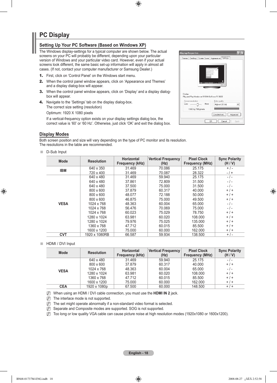 Pc display | Samsung 9 Series User Manual | Page 20 / 64