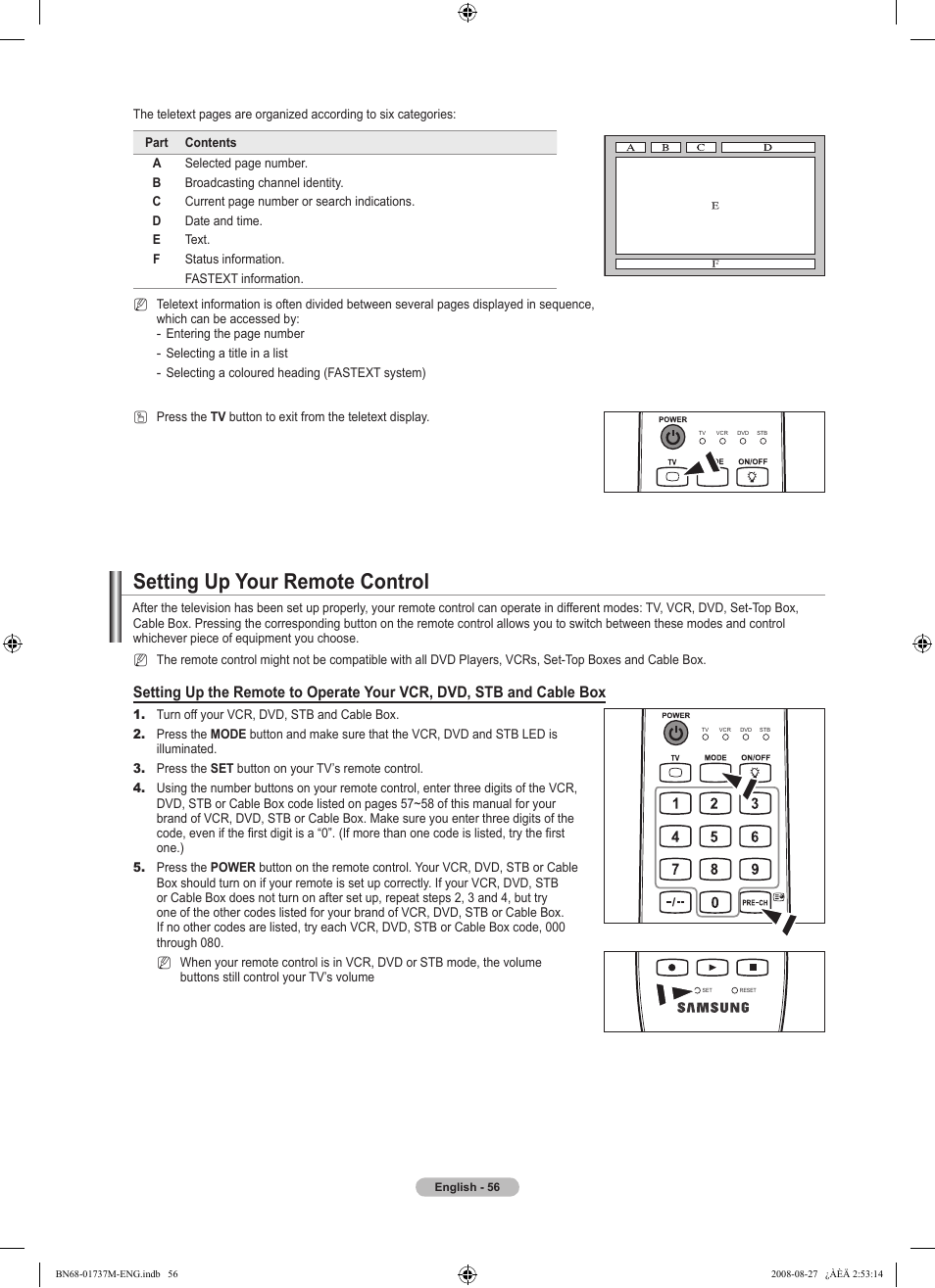 Setting up your remote control | Samsung 9 Series User Manual | Page 58 / 64