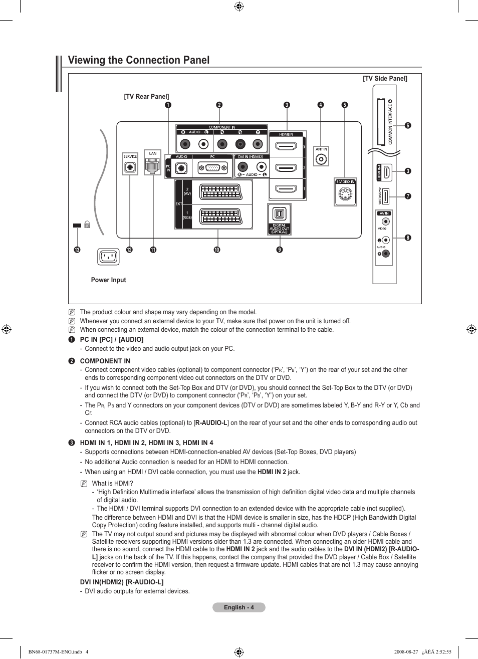 Viewing the connection panel | Samsung 9 Series User Manual | Page 6 / 64