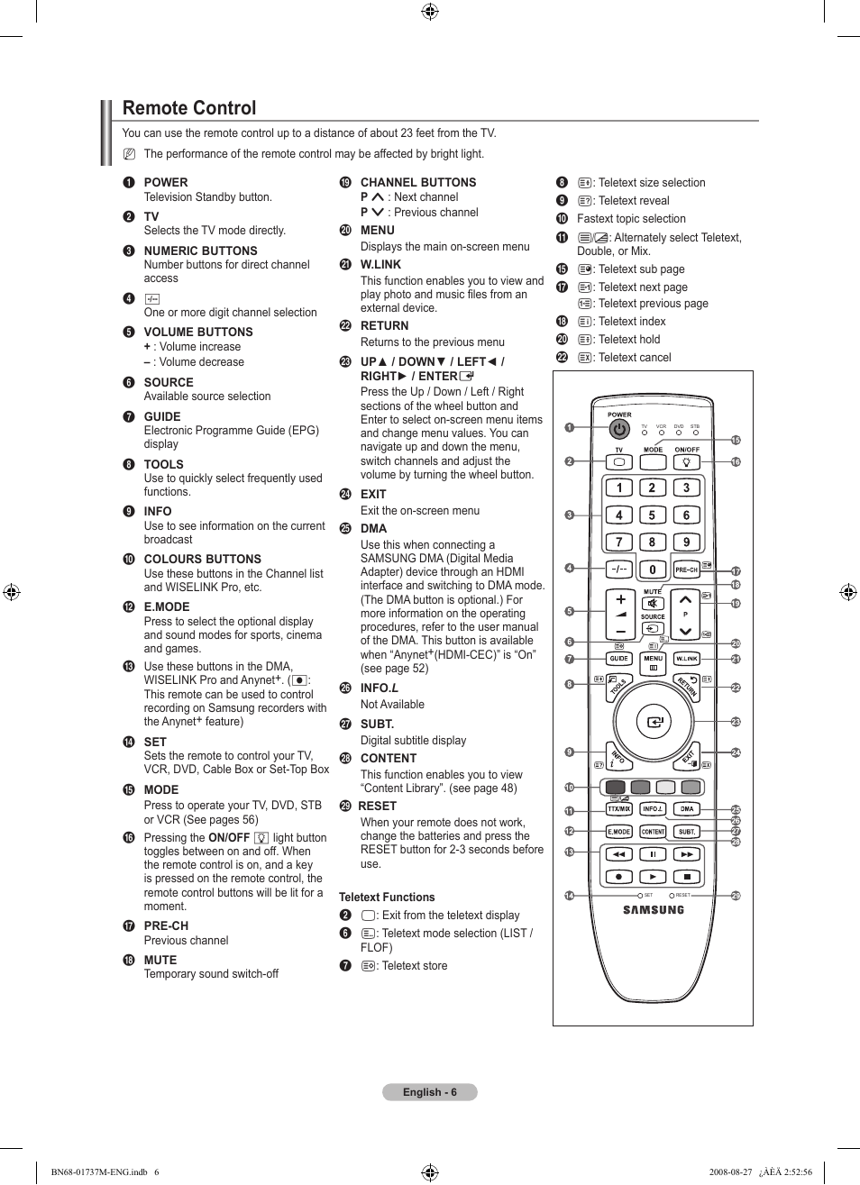 Remote control | Samsung 9 Series User Manual | Page 8 / 64