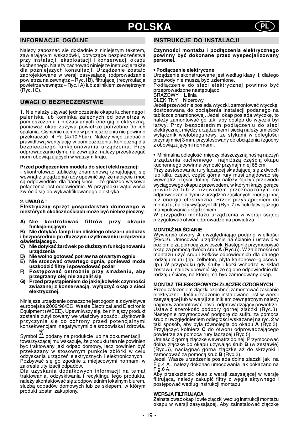 Polska | Ardo MG60-90 User Manual | Page 19 / 28