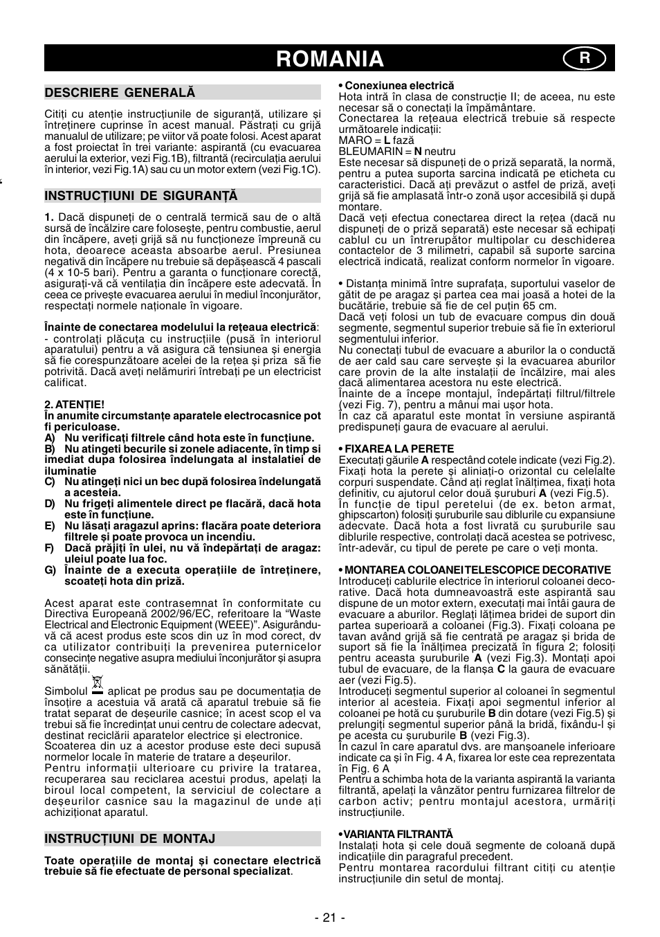 Romania | Ardo MG60-90 User Manual | Page 21 / 28