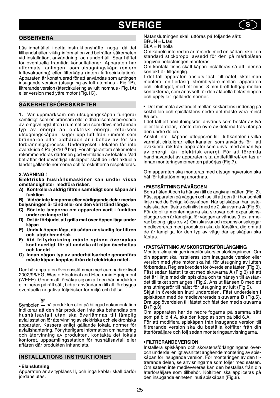 Sverige | Ardo MG60-90 User Manual | Page 25 / 28