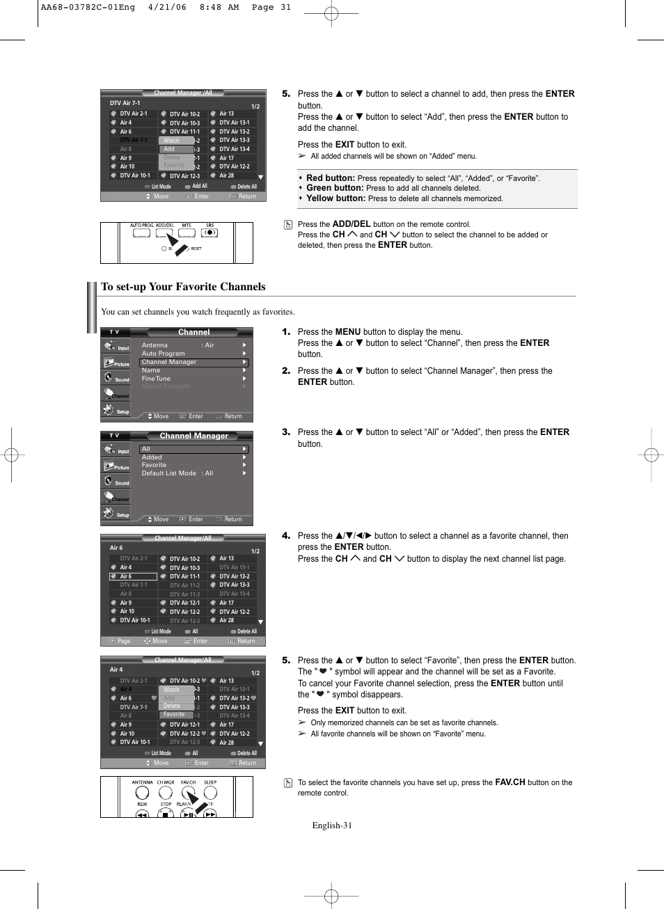 To set-up your favorite channels | Samsung CL-29Z40DS User Manual | Page 31 / 44
