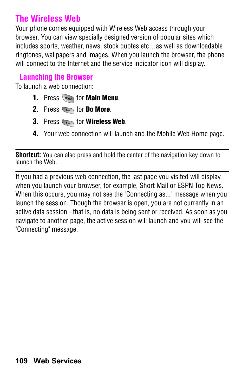 The wireless web, Launching the browser | Samsung SCH-a600 User Manual | Page 117 / 142