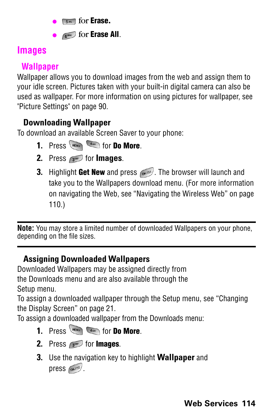 Images, Wallpaper | Samsung SCH-a600 User Manual | Page 122 / 142