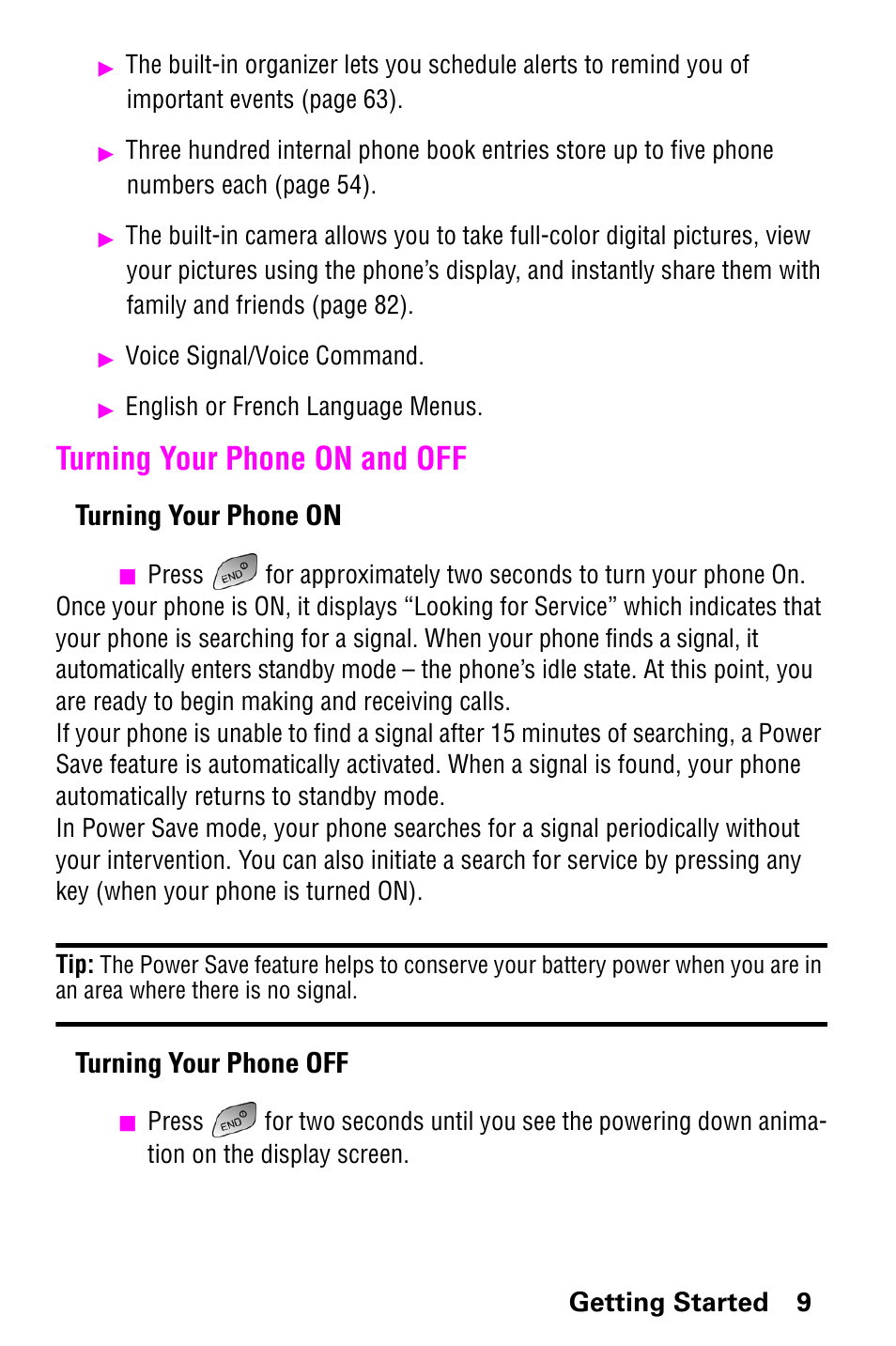 Turning your phone on and off, Turning your phone on, Turning your phone off | Samsung SCH-a600 User Manual | Page 17 / 142