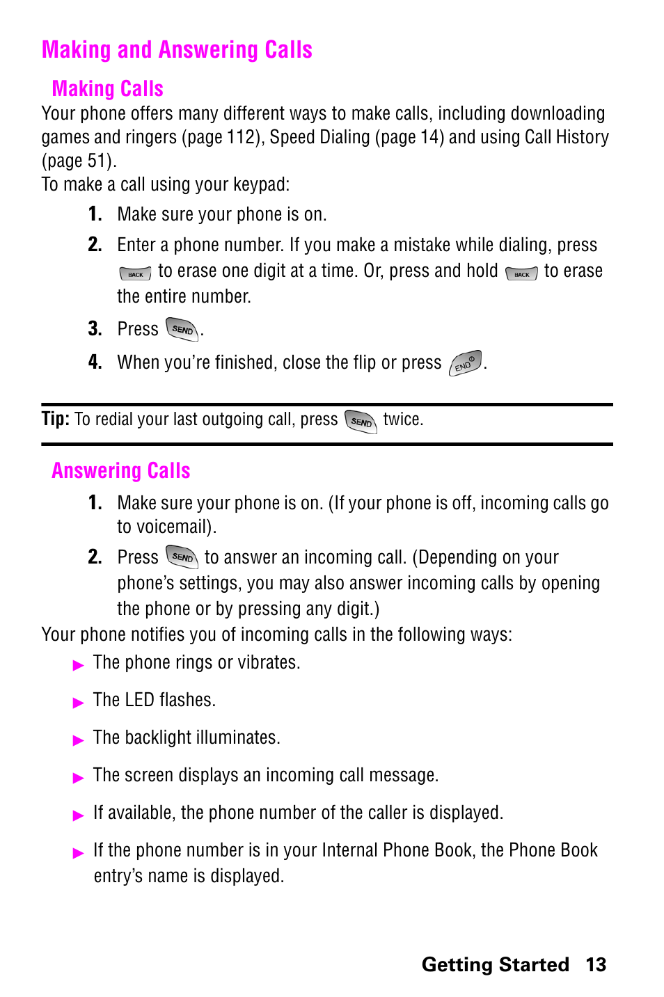 Making and answering calls, Making calls, Answering calls | Making calls answering calls, Answering calls 1 | Samsung SCH-a600 User Manual | Page 21 / 142