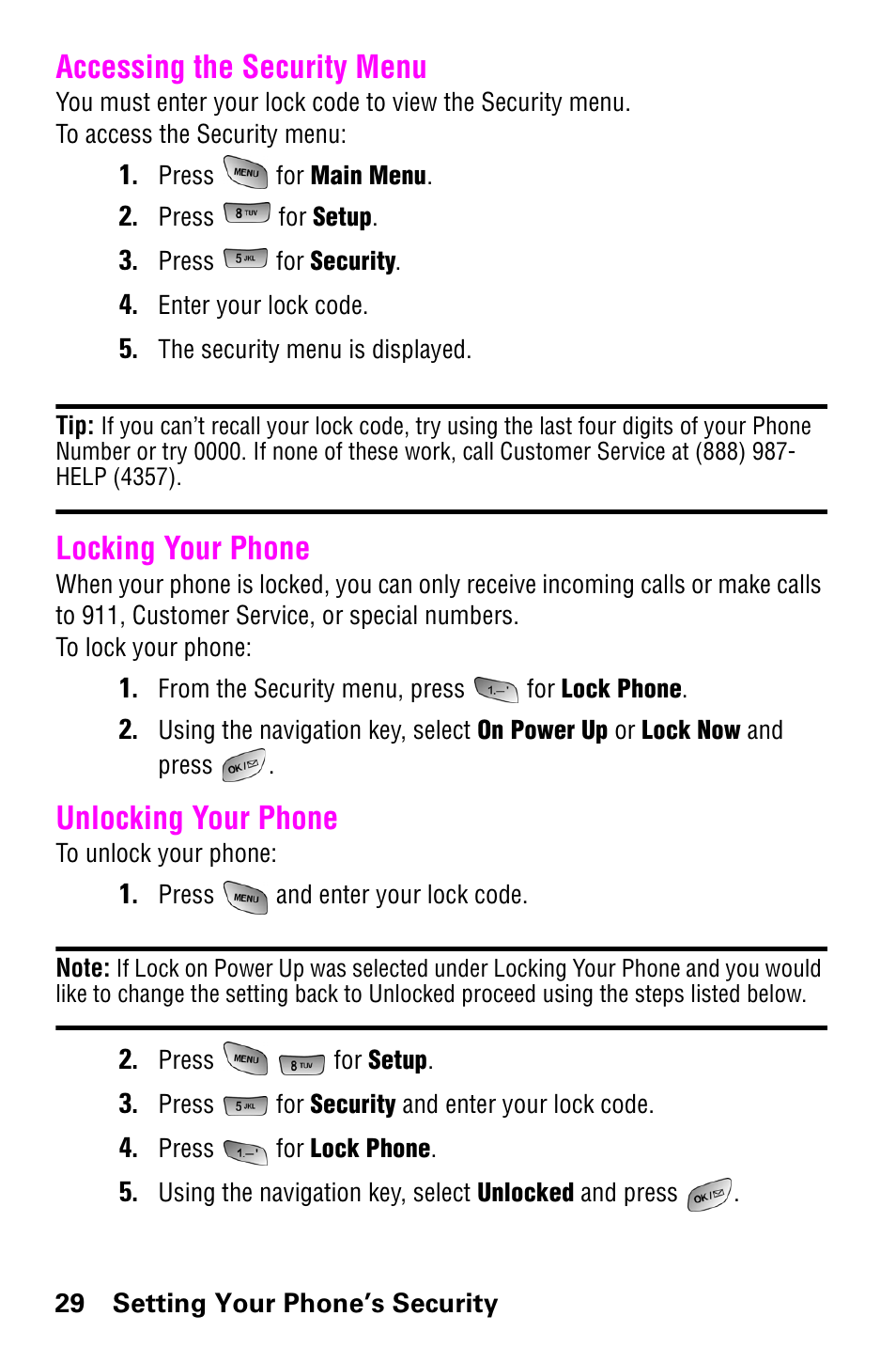 Accessing the security menu, Locking your phone, Unlocking your phone | Samsung SCH-a600 User Manual | Page 37 / 142