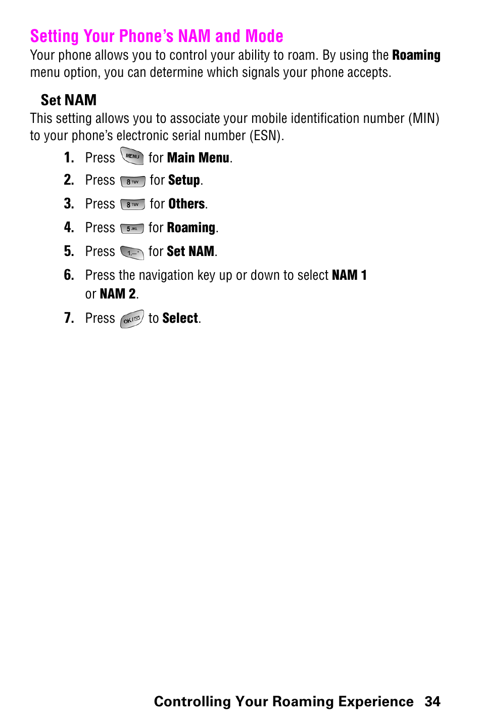 Setting your phone’s nam and mode | Samsung SCH-a600 User Manual | Page 42 / 142