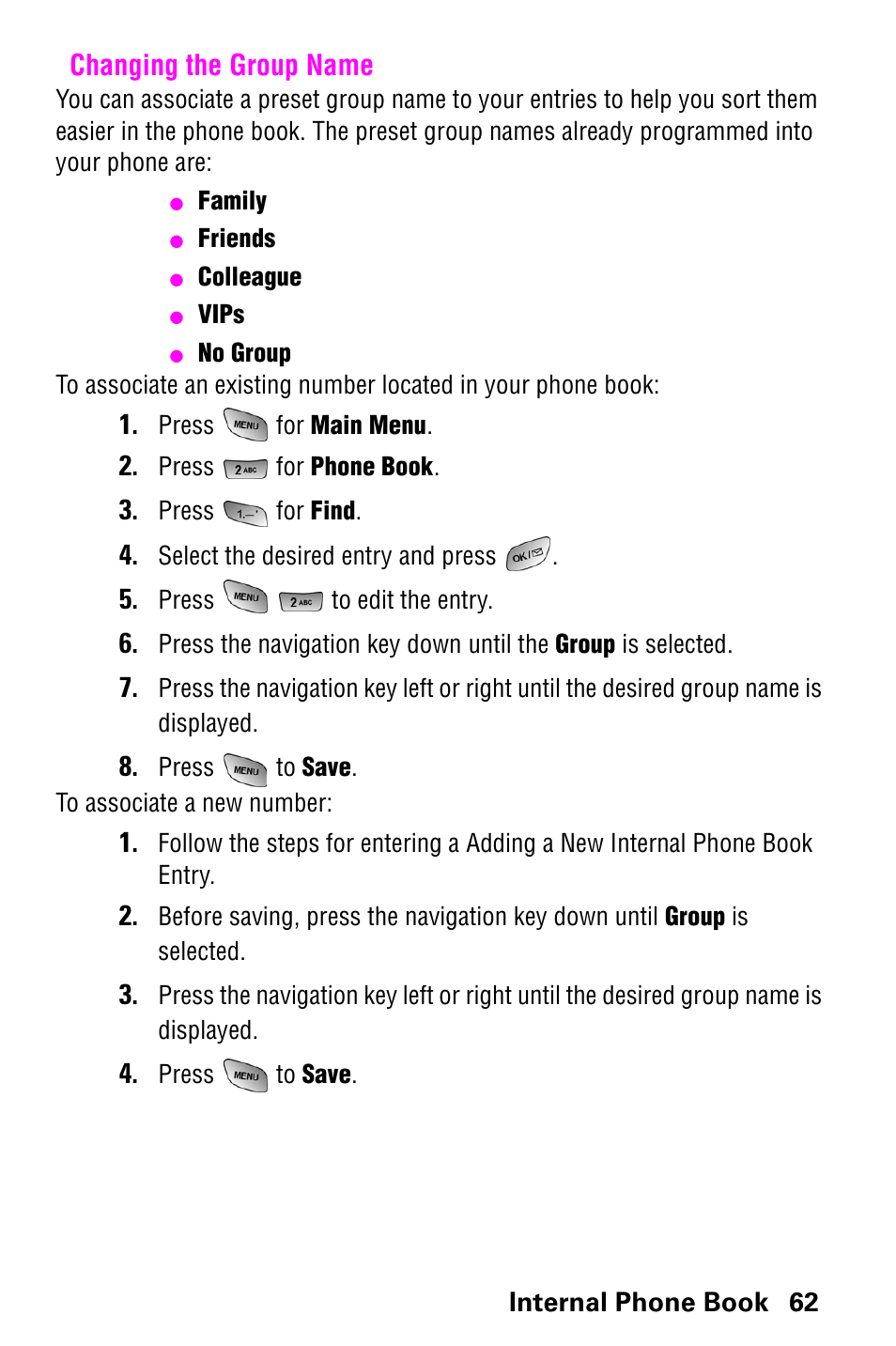 Changing the group name | Samsung SCH-a600 User Manual | Page 70 / 142