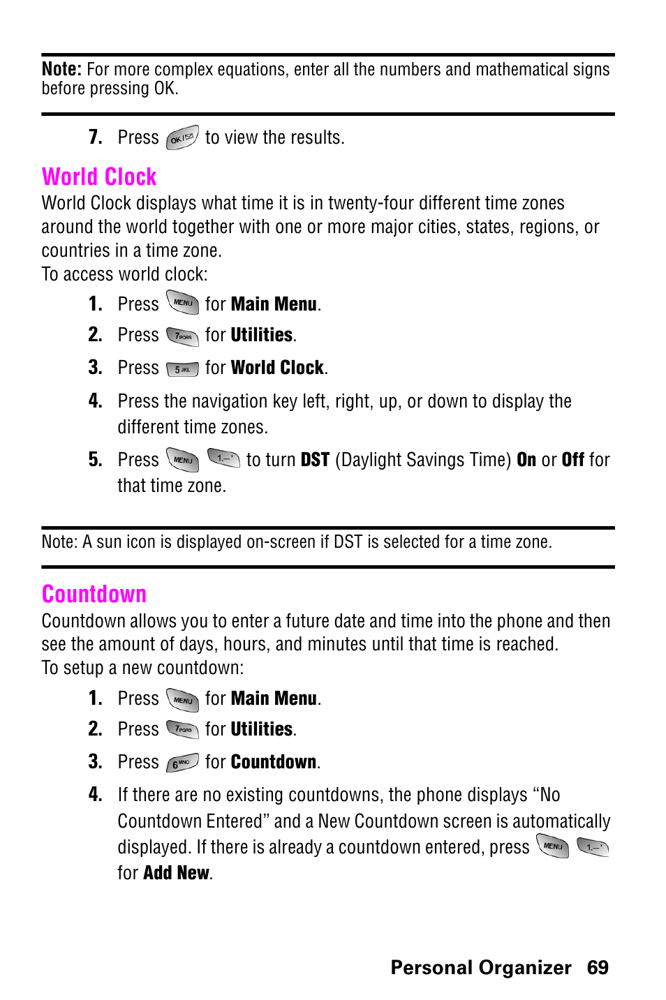 World clock, Countdown, World clock countdown | Samsung SCH-a600 User Manual | Page 77 / 142