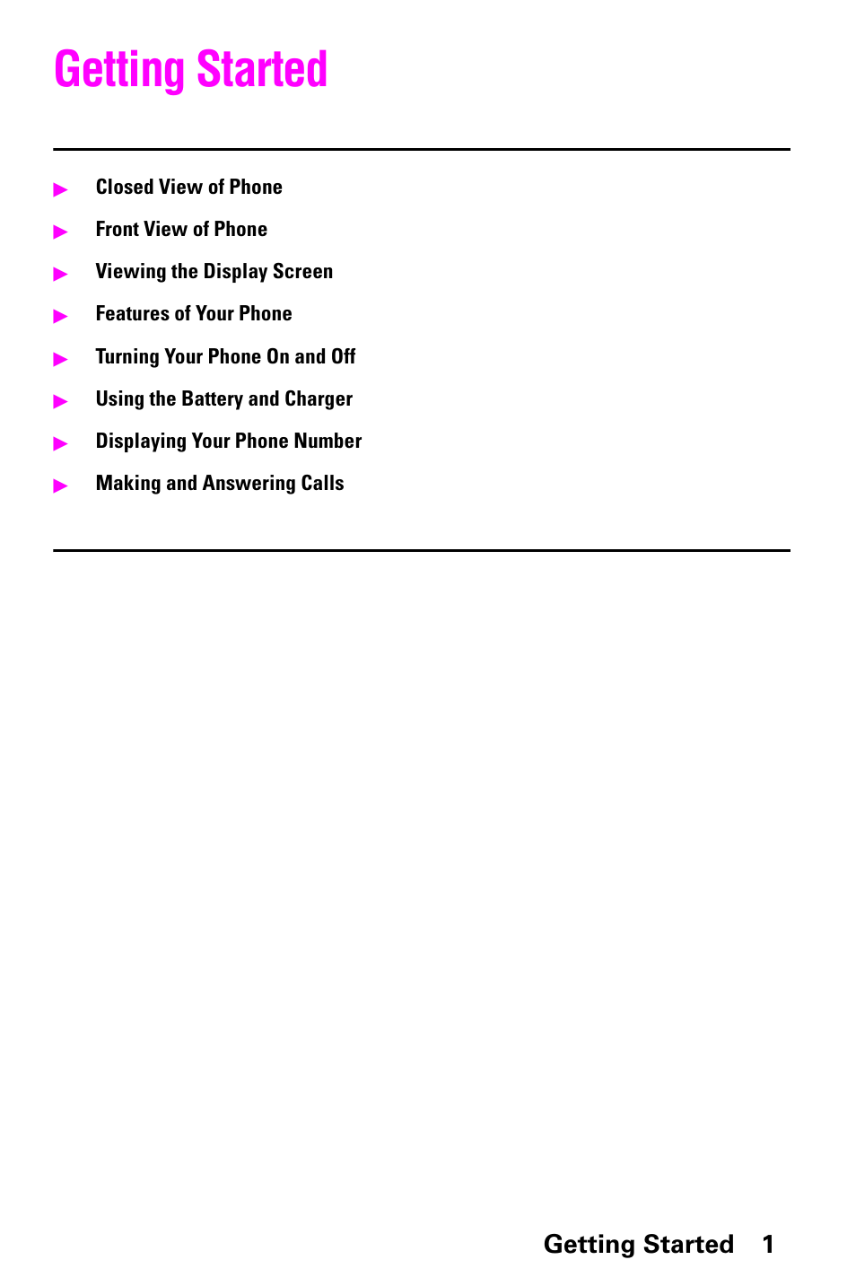 Getting started, Getting started 1 | Samsung SCH-a600 User Manual | Page 9 / 142