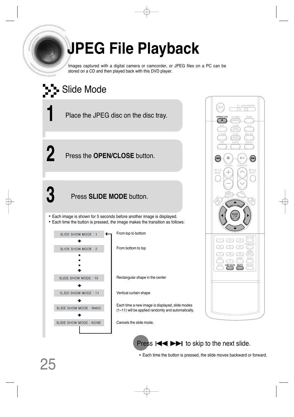 Jpeg file playback, Slide mode | Samsung HT-DS630T User Manual | Page 26 / 76