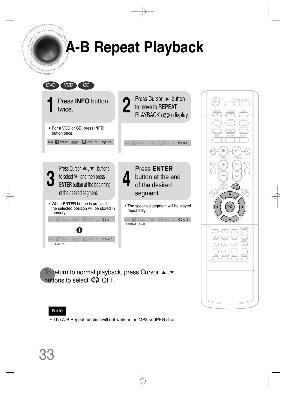 A-b repeat playback | Samsung HT-DS630T User Manual | Page 34 / 76