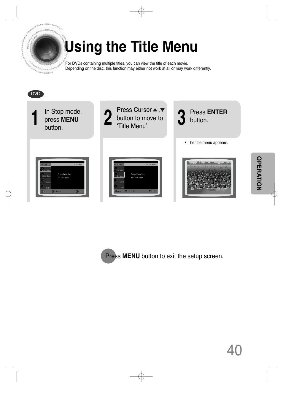 Using the title menu | Samsung HT-DS630T User Manual | Page 41 / 76