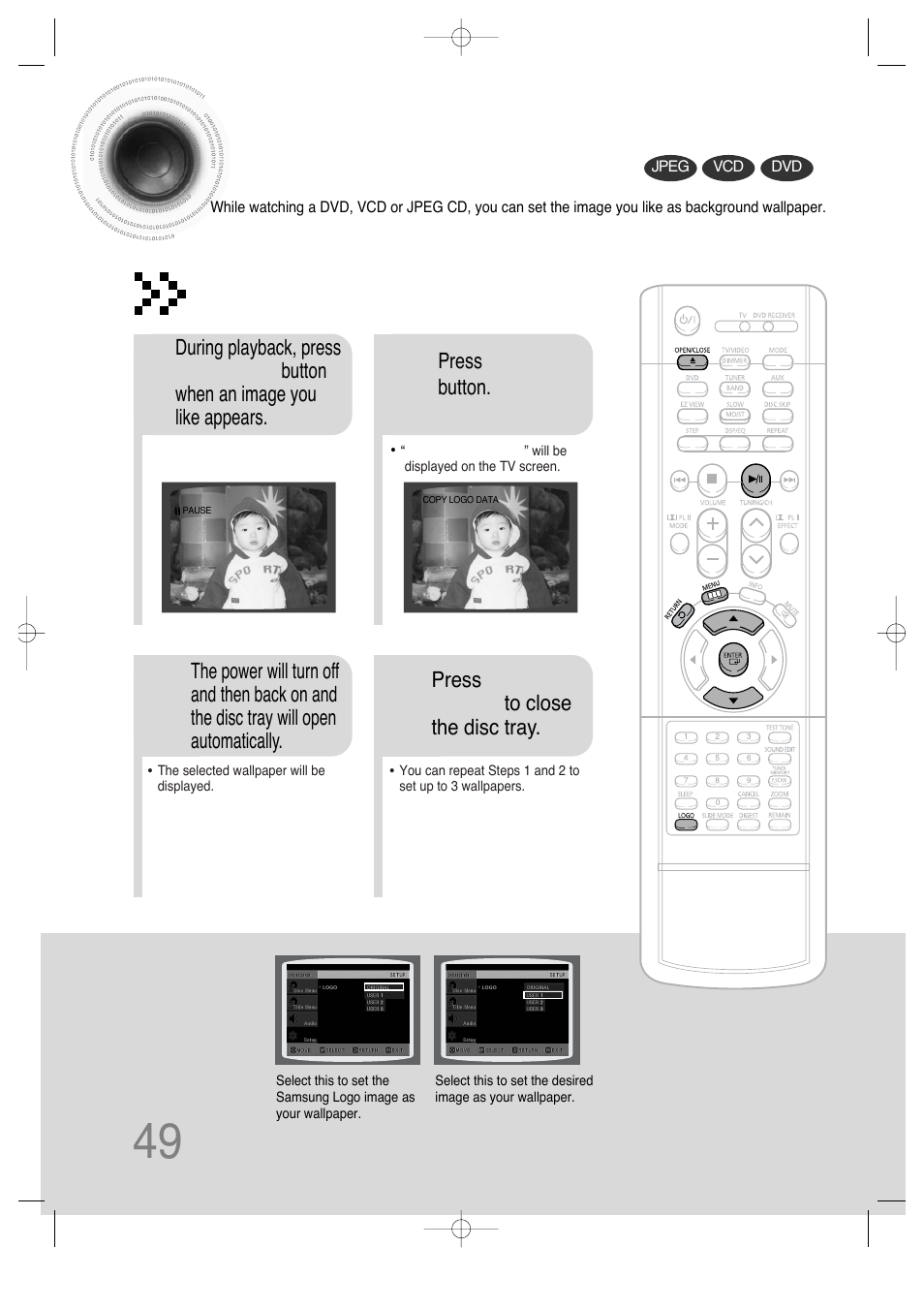 Setting the wallpaper, 49 setting the wallpaper | Samsung HT-DS630T User Manual | Page 50 / 76