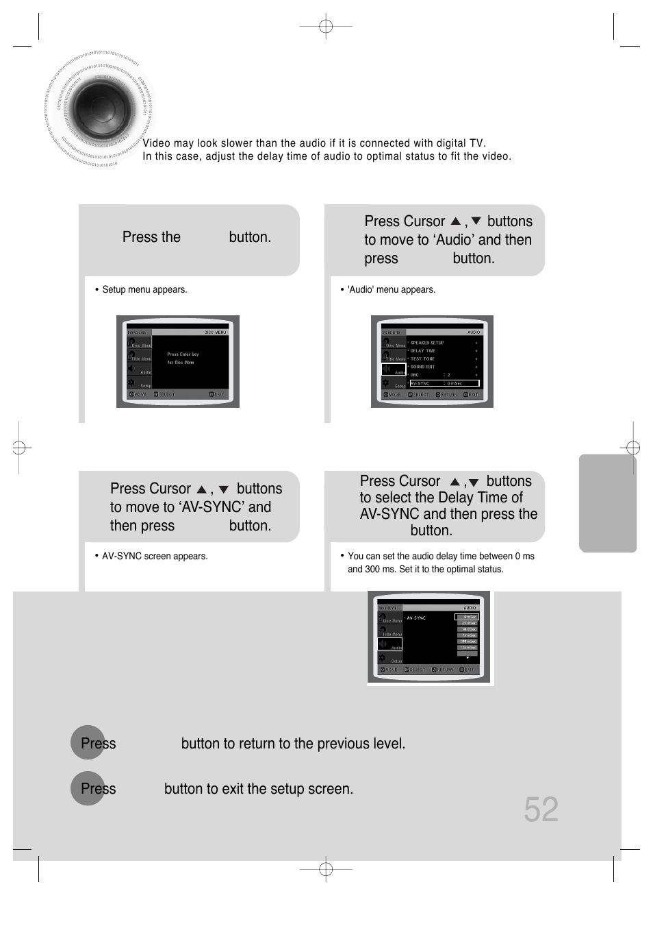 Av sync setup, 52 av sync setup | Samsung HT-DS630T User Manual | Page 53 / 76