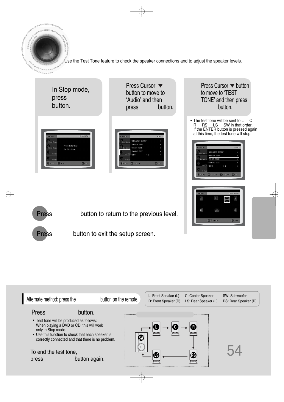 Setting the test tone | Samsung HT-DS630T User Manual | Page 55 / 76