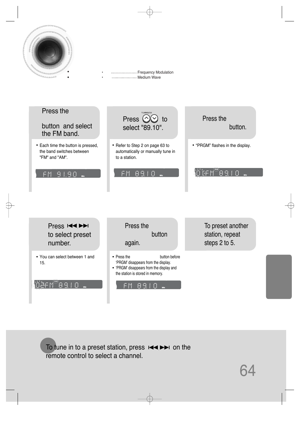 Presetting stations, 64 presetting stations | Samsung HT-DS630T User Manual | Page 65 / 76