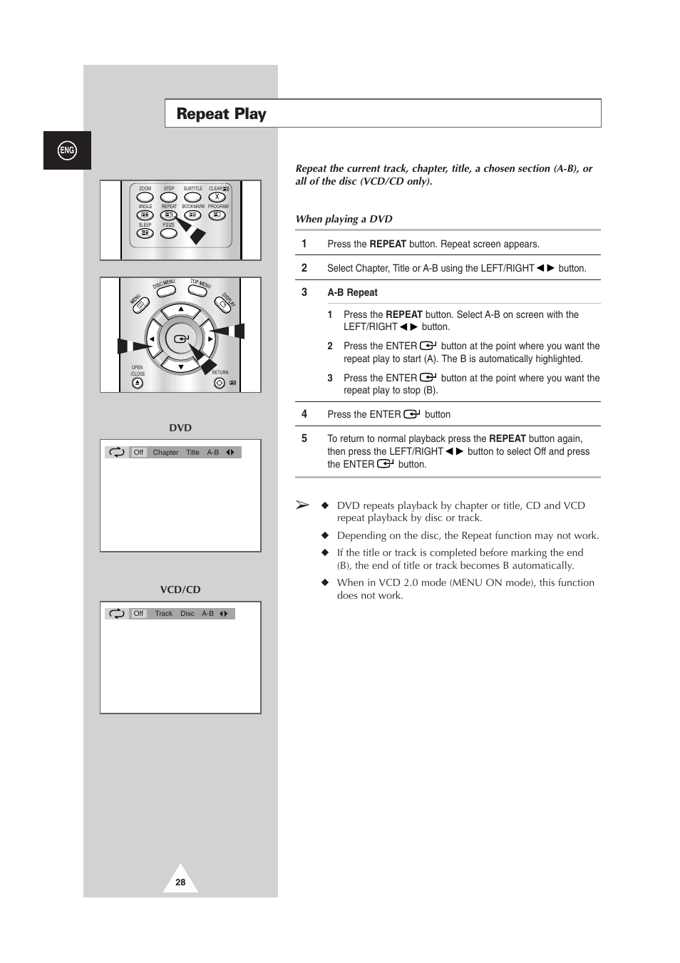 Repeat play | Samsung DS-21G5 User Manual | Page 28 / 48