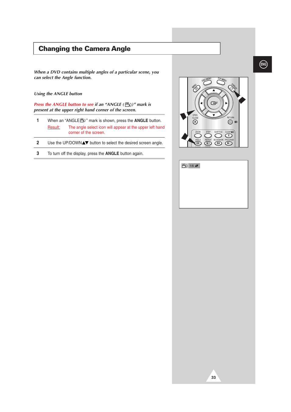 Changing the camera angle | Samsung DS-21G5 User Manual | Page 33 / 48