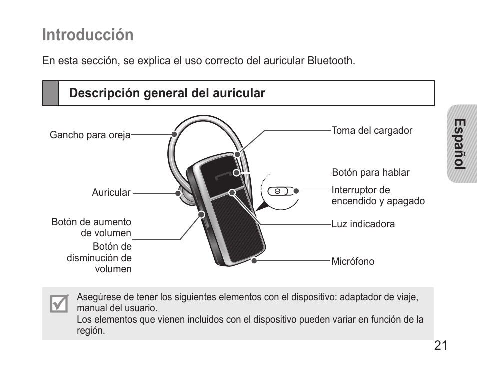 Introducción, Español, Descripción.general.del.auricular | Samsung GH68-22914A User Manual | Page 24 / 39