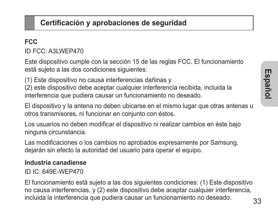 Español | Samsung GH68-22914A User Manual | Page 36 / 39