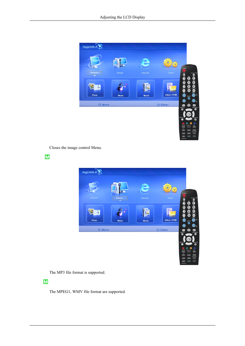 Close, Music, Movie | Samsung 400MPN User Manual | Page 103 / 130