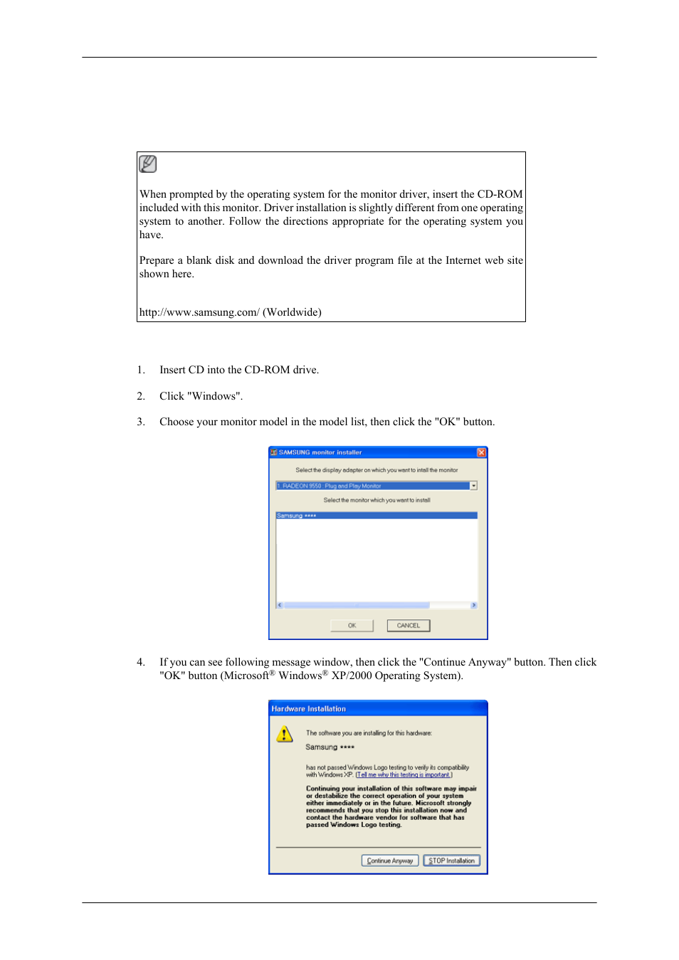 Using the software, Monitor driver, Installing the monitor driver (automatic) | Samsung 400MPN User Manual | Page 39 / 130