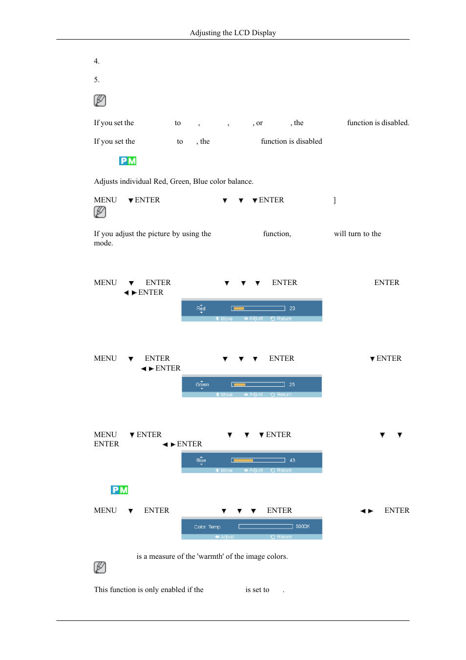 Color control, Green, Blue | Color temp | Samsung 400MPN User Manual | Page 74 / 130